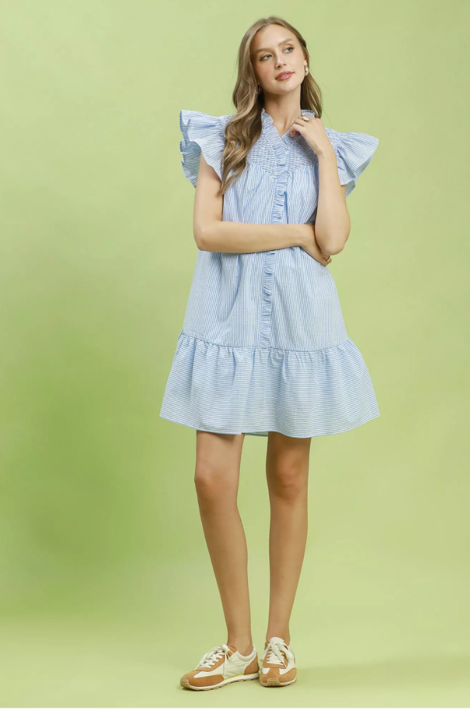 Annalise Stripe Ruffle Mini Dress