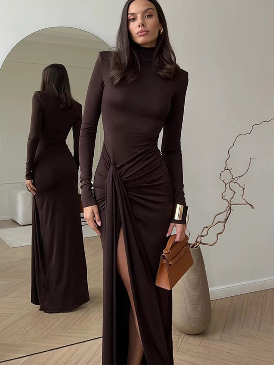 Juliette High Neck Ruched Maxi Dress – Amé