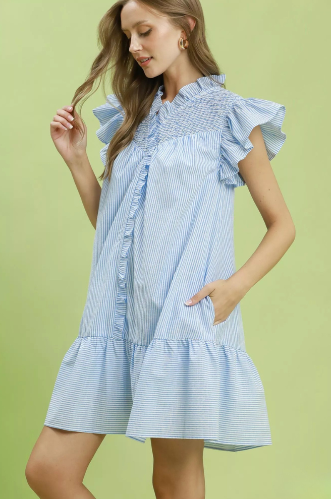 Annalise Stripe Ruffle Mini Dress