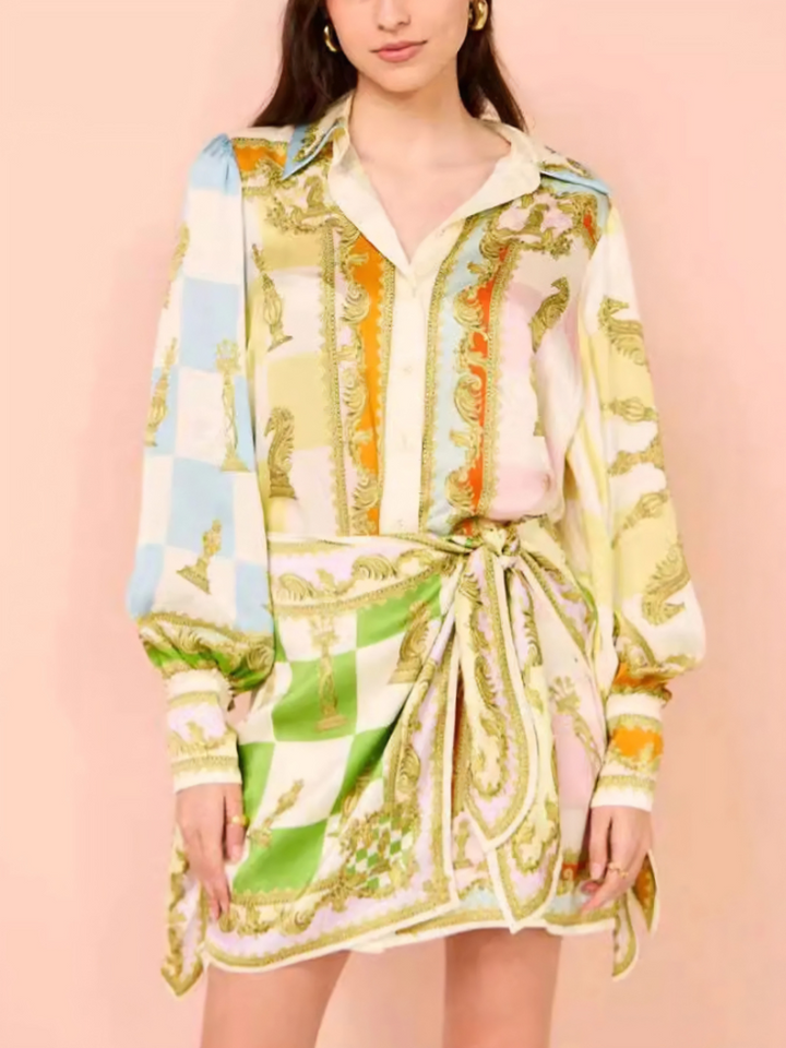 Santorini Long Sleeve Tie Shirt Mini Dress