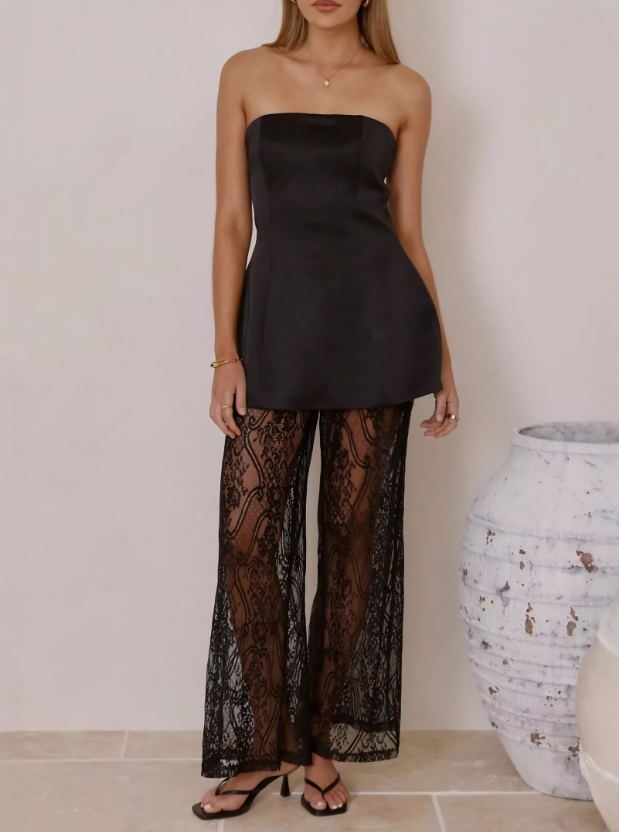 Mirella Strapless Top & Lace Pants Set