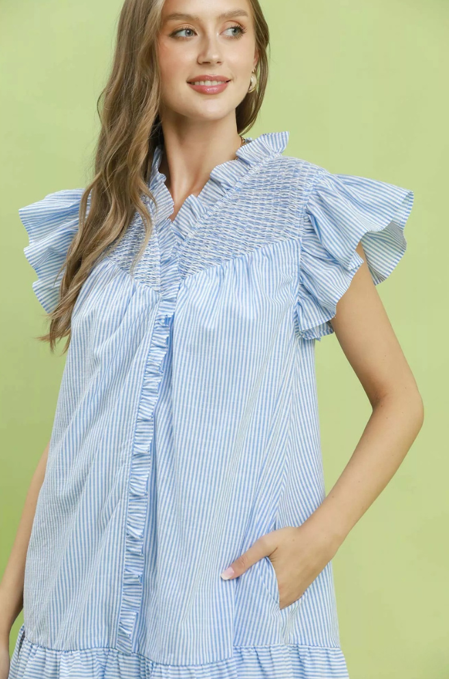 Annalise Stripe Ruffle Mini Dress