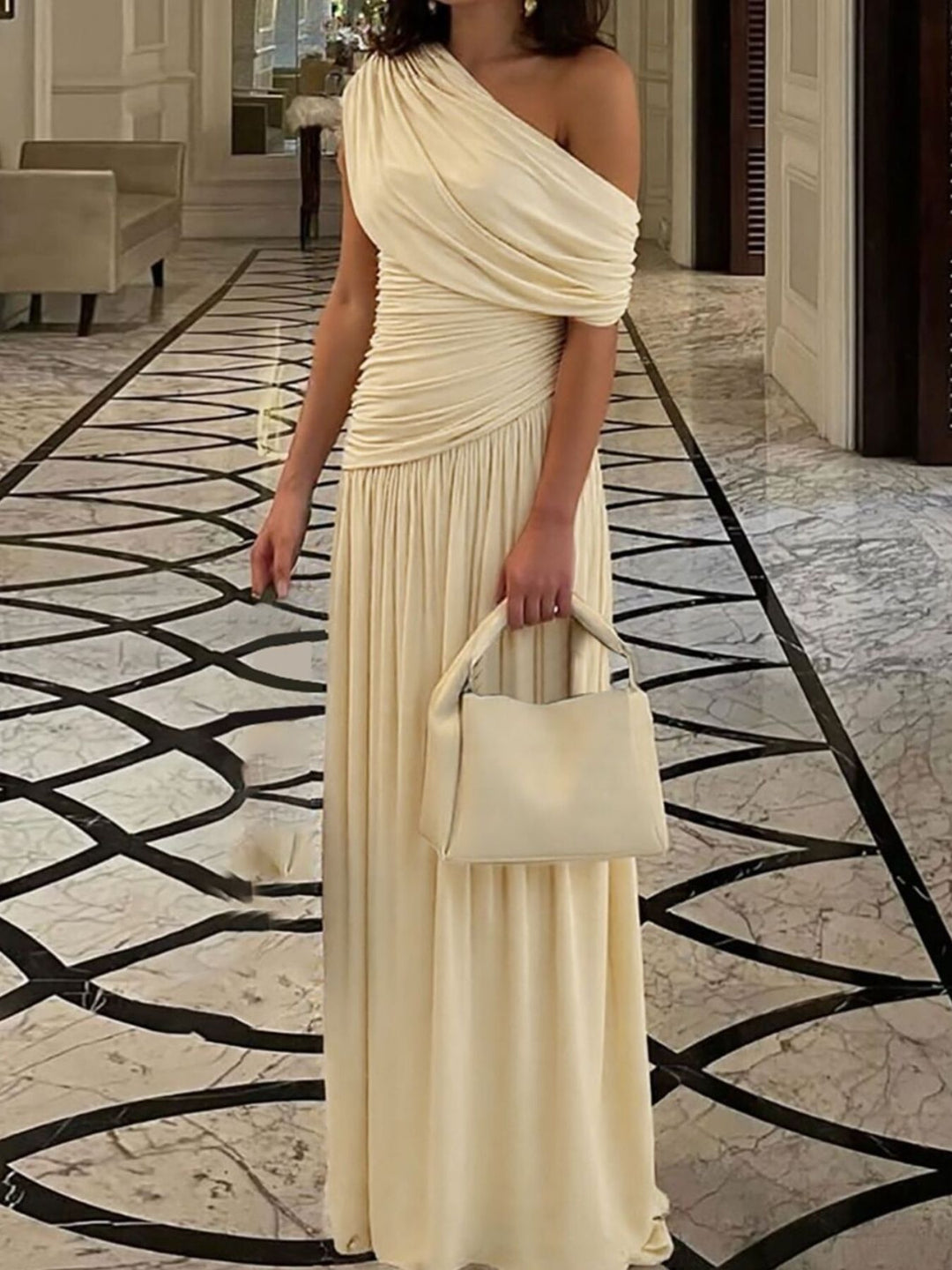Elowyn One Shoulder Ruched Maxi Dress – Amé